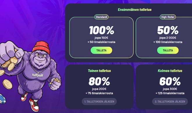 Lunasta TuffPuff Casino bonus ensitalletuksella.
