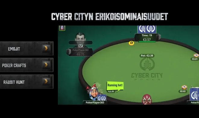 Cyber City pokeri tarjoaa hauskoja ominaisuuksia ja omat tarjoukset.