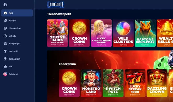 LunaLoots Casino kokemuksia voi hankkia myös ilman rekisteröintiä.