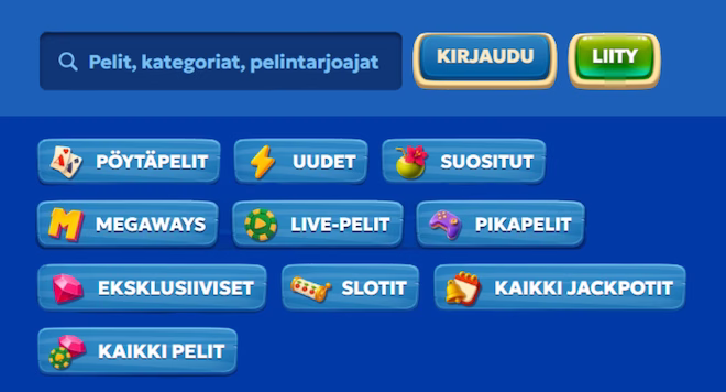 Tether kasinot jakavat pelivalikoimaa kategorioihin.